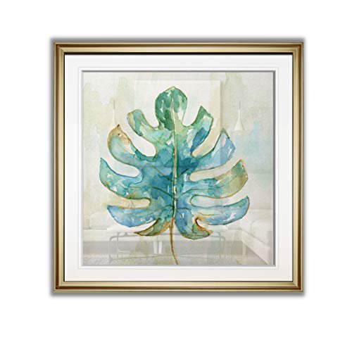 Renditions Gallery PF016-40070-3232GF Tropical Leaf II Floral Prints Contemporary Wall Art Framed Landscape Painting Giclee Home Decor Ready To Hang, 32X32, Gold