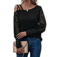 thumbnail image 4 of Xuanfei Womens Lace Patchwork Long Sleeve Strappy One Shoulder Buttons Top, 4 of 7