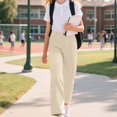 thumbnail image 4 of Resicozy School Uniform Pants for Girls Wide Leg High Waist Dress Trousers with Pockets, Back To School Clothing Button Trousers 5-14 Years Beige 150, 4 of 6