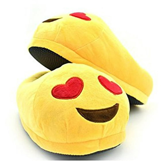 Smiling JuJu Emoji Red Heart Slippers Plush Cotton Indoor Shoe For