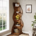 thumbnail image 4 of Tribesigns 5-Tier Wavy Corner Bookshelf – Modern Curved Display Shelf for Plants, Books & Décor (Brown), 4 of 12