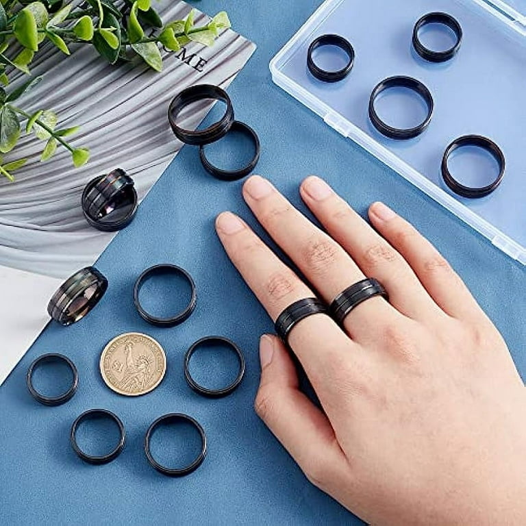 16pcs Black Stainless Steel Grooved Finger Ring 8 Sizes Blank Core Ring Hypoallergenic Metal Ring Walmart