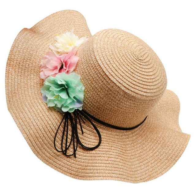 Sombrero de playa plegable y flexible de ala ancha de paja para mujer y niña caqui
