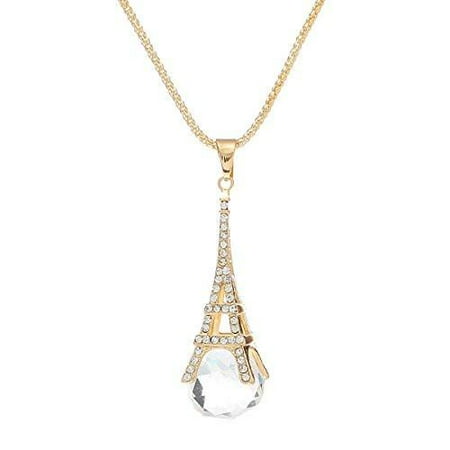 Fashion Jewelry Necklace Paris Eiffel Tower Ball Faceted Clear Rhinestone with Lobster Clasp