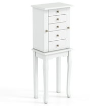 Giantex Jewelry Cabinet Armoire with Top Mirror, 5 Drawers, 2 Swing Doors, Wooden Jewelry Treasure Storage Chest with Large Storage, Standing Jewelry Organizer (White)