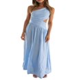 thumbnail image 1 of Robe Midi d'Été pour Dames de Couleur Unie avec un Design Sans Manches, 1 of 9