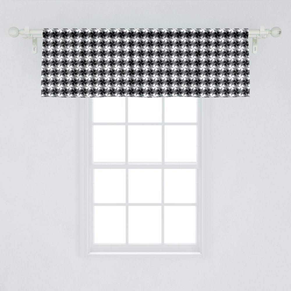 Ambesonne Black and Grey Window Valance, Grid of Pinwheel Style Shapes