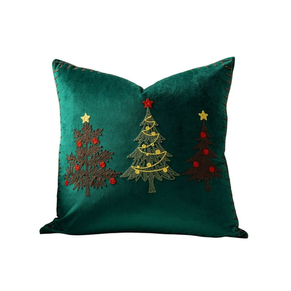 chaungfeng Christmas Pillow Cover, Christmas Tree Embroidery Velvet Sofa Pillow Cover, for Living Room, Sofa, Chair, Festival Decor, 17.7x17.7 Inches