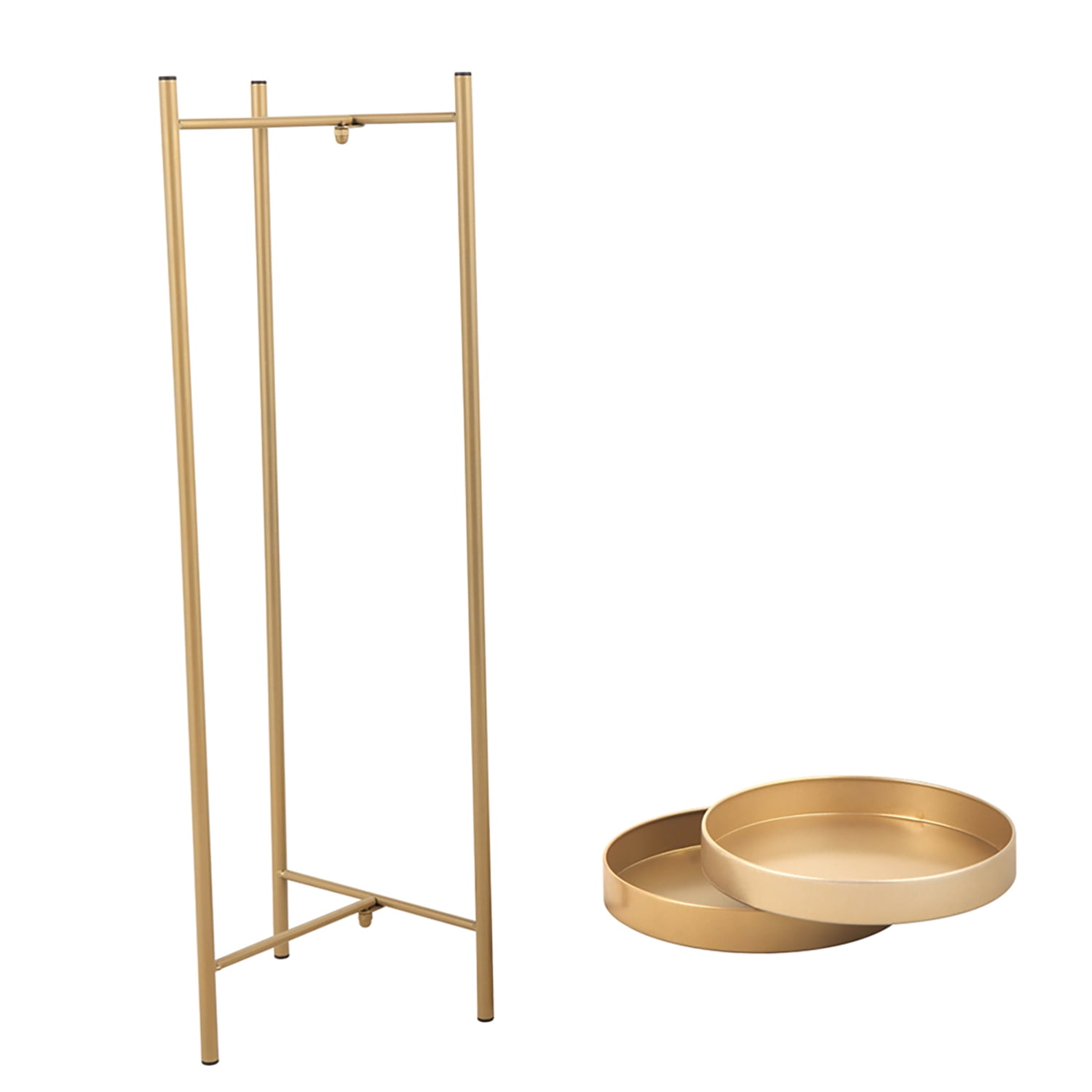 Kadyn Modern Folding Metal 2-Tier Plant Stand, Plant Shelf Rack with 2 Round Trays, Display Shelf, Golden