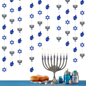 Blue Silver Glitter Hanukkah Garland, 26 Feet