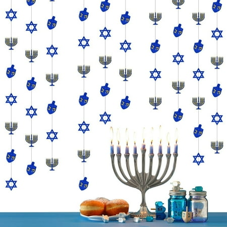 Blue Silver Glitter Hanukkah Garland, 26 Feet