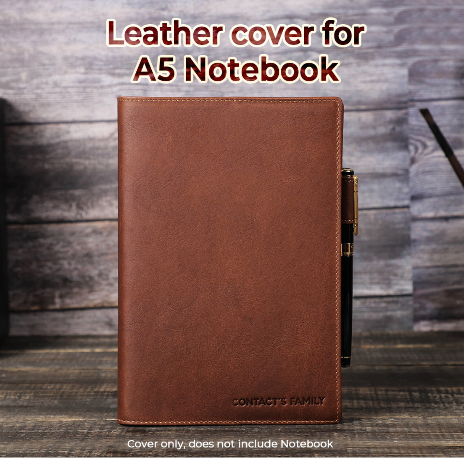 A5 Leather Notebook Cover with Pen Holder â Crazy Horse Vintage Cowhide Journal Case, Durable Handcrafted Refillable Sleeve for Travel, Office, Students & Writers