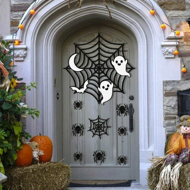 Decoraciones de Halloween, adornos de Halloween, regalos de Halloween, decoraciones de Halloween negras, telarañas colgantes, telarañas, murciélagos embrujados para cumpleaños espeluznantes, terror, h