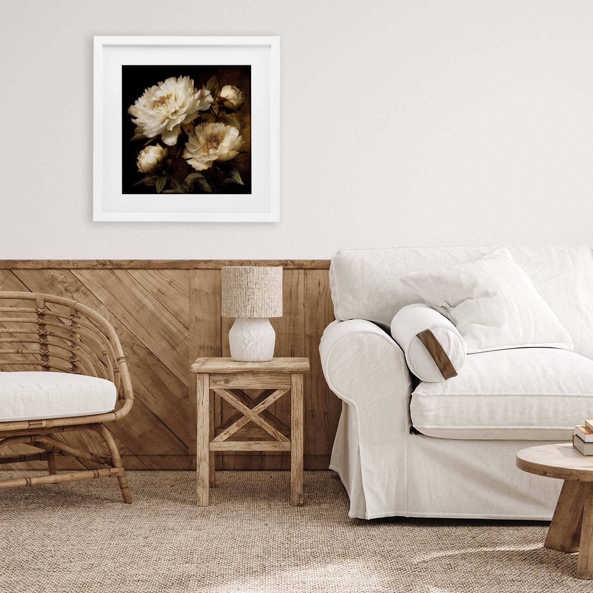 Stupell Industries Dreamy Vintage Peony Elegance White Framed Print Under Glass, design by Petal Prints Design