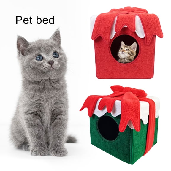 Dengjunhu Puppy Kennel Foldable Christmas Gift Box Square Large Space Dual-use Keep Warmth Flannel Cute Cats Cage Nest Cave for Autumn