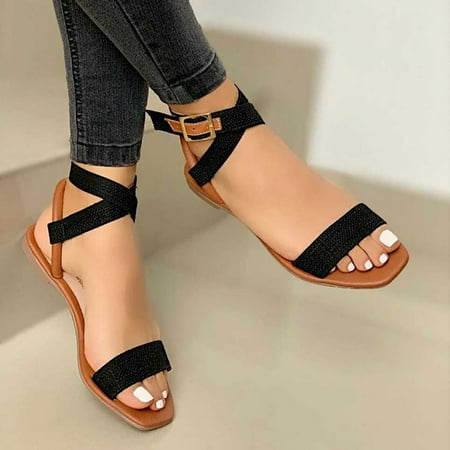 

Fjofpr Women Shoes Clearance Summer New Wrap Ladies Outer Wear Belt Buckle Sandals Slippers