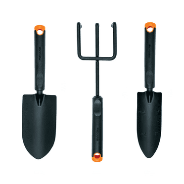Fiskars 3 Piece Garden Tool Set with Trowel, Transplanter and Hand Cultivator in Black