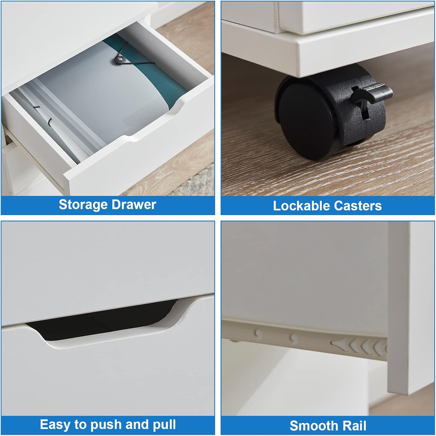 3-Drawer Vertical Filing Cabinet Rolling Wood Mobile File Cabinets Under Desk for Home Office with Casters (White, Non-Assembled)