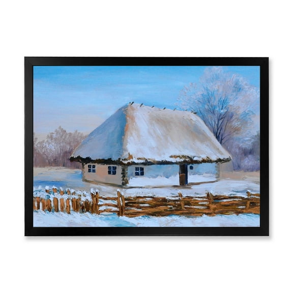 Designart 'Traditional Cottage Covered With Snow In Winter I' Traditional Framed Art Print