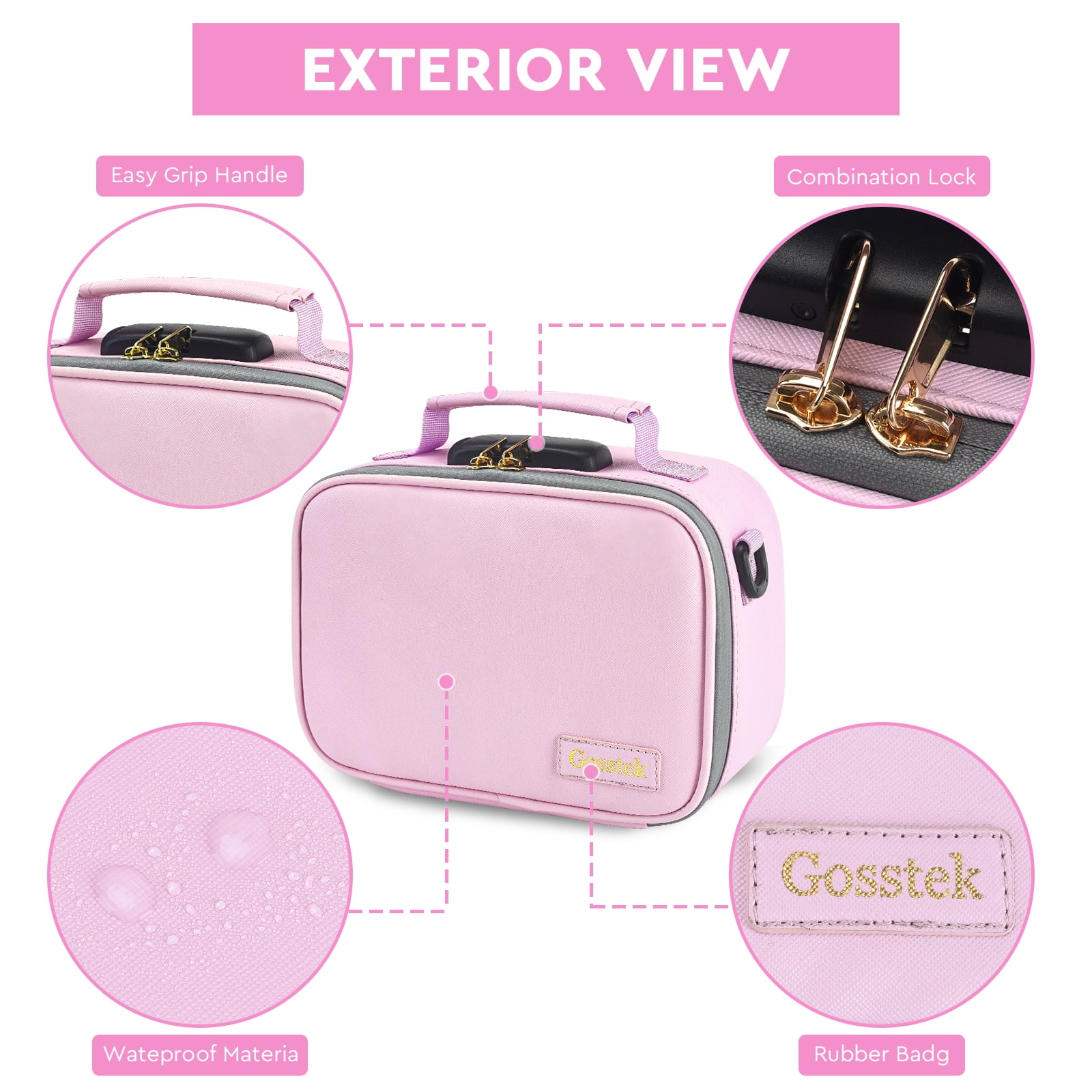 PU Leather Smell Proof Bag with 10PCS Accessories, Portble Smell Proof Locking Box Case (Pink)