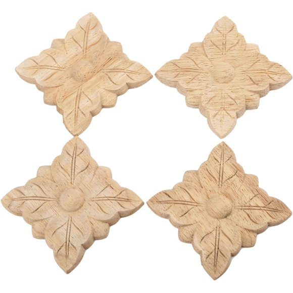 shiyou-Wood Carved Appliques Onlays, 4-Pack Square Carving Decals for Wall Vanity Cabinet Dresser Headboard Mirror Mantels Door Renew Old Furniture, Pattern-A, 6x6cm/2.36x2.36in