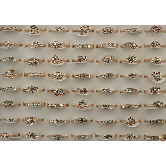 K-KED Bulk Lots 32pcs Mixed Style Women Cute Filled Rhinestone Ring Wholesale Rings