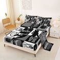 thumbnail image 2 of Castle Fairy Basketball Theme Collage Bed Sheets 4-Piece, Sport Geometric Grid Full Size Sheets, Black Gray,1 Fitted Sheet, 1 Flat Sheet and 2 Pillowcases, 2 of 6