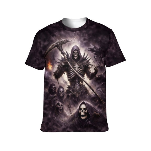 LAOLIUSN Men's Gothic Skull Graphic T-Shirt, 3D All Over Print Short Sleeve Crew Neck Casual Tee, Soft Stretch Shirt, S-4XL