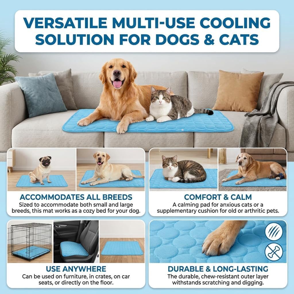 Chillpaws Cooling Mat, Self-Cooling Pet Mat, Washable Portable Coolings Pad for Dogs Cats, Ice Silk Self Cooling Foldables Mat