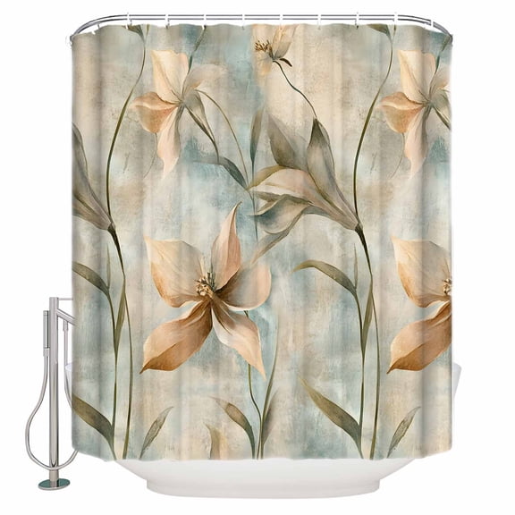 Small Stall Shower Curtain 48x72 Inch Narrow Half Size Vintage Flowers Bath Curtains Bathroom Decor Spring Blooms Botanical Floral Herbs Waterproof Fabric Shower Curtain Set with Hooks 48 Inch