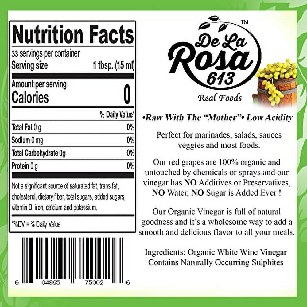 De La Rosa 613 Organic Extra Virgin Olive Oil & White Wine Vinegar, 100% Pure, Raw & Unfiltered, Vegan, Kosher, Non-GMO 16.9 Oz (Pack of 2)