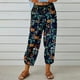 thumbnail image 2 of Pantalones de pierna ancha para mujer, estampado floral, cintura elástica, cierre con cordón, pantalones cortos con puños ceñidos, naranja S, 2 of 6