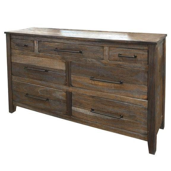 HomeRoots 64" Natural Solid Wood Seven Drawer Double Dresser