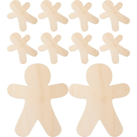 Mobestech 10pcs Unfinished Wooden Gingerbread Man Cutouts Craft Wood Slices for DIY Ornaments 3.94 X 4.72 Inches