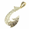 thumbnail image 2 of Koa Wood Hawaiian Wave Fish Hook Yellow Gold Plated Brass Reversible Pendant, 2 of 3