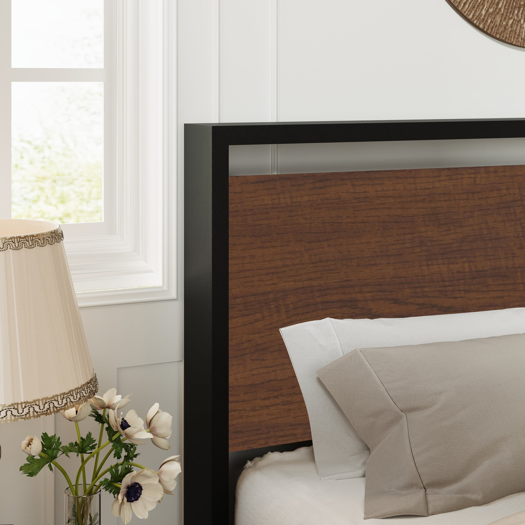 Allewie King Size Bed Frame, Heavy Duty Metal Platform Bed with Wooden Headboard & Footboard, No Box Spring Needed, Walnut