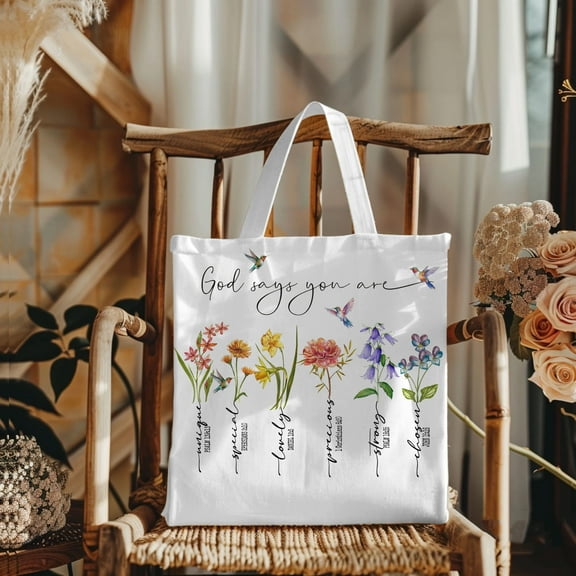 God Says You Are Hummingbird Wildflowers Tote Bag, Christian Canvas Bag | Reusable Church Bag for Books, Journals & Everyday Essentials, Bridesmaid Gift