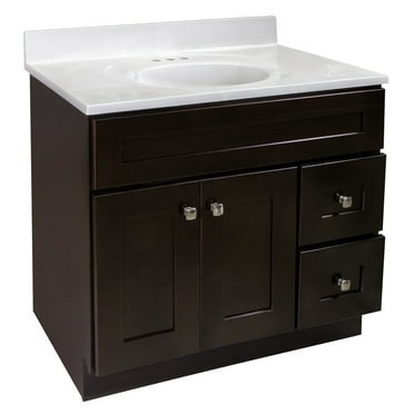 Design House 585844 Brookings Shaker 2-Door 2-Drawer Bathroom Vanity with Cultured Marble 4 in. Centerset White on White Top, Unassembled, 37x22, Espresso