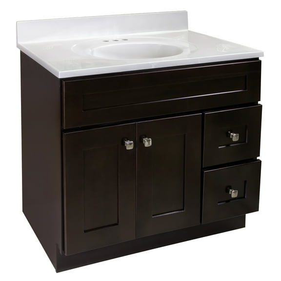 Design House Brookings 37" x 22" Ready to Assemble 2-Door 2-Drawer Bath Vanity with Cultured Marble 4" Centerset Solid White Top, Espresso/Ivory Swirl