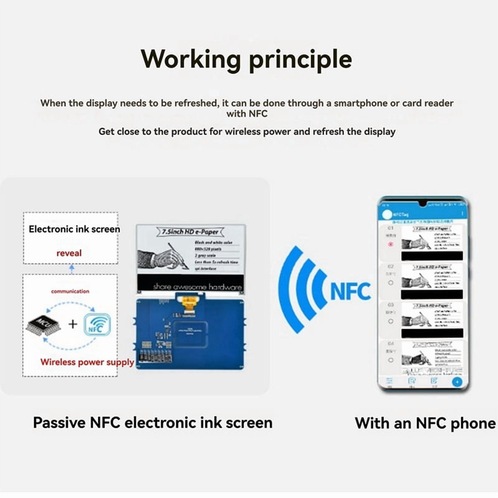 7.5 Inch NFC-Powered Wireless E Paper with NFC Board E-Ink E-Paper Display Screen Module for Mobile Phone