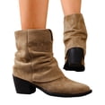 thumbnail image 2 of Willtoo Women Faux Suede Slouch Ankle Boots Pointed Toe Block Heel Short Booties Fall Winter Versatile Ruched Calf Fashion Walking Shoes for Date Street Office Outfits, 2 of 5