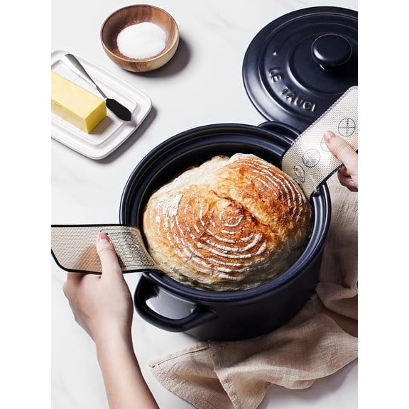 Lightweight Non-Toxic Ceramic Dutch Oven for Bread Baking with Silicone Sling - Midnight Blue