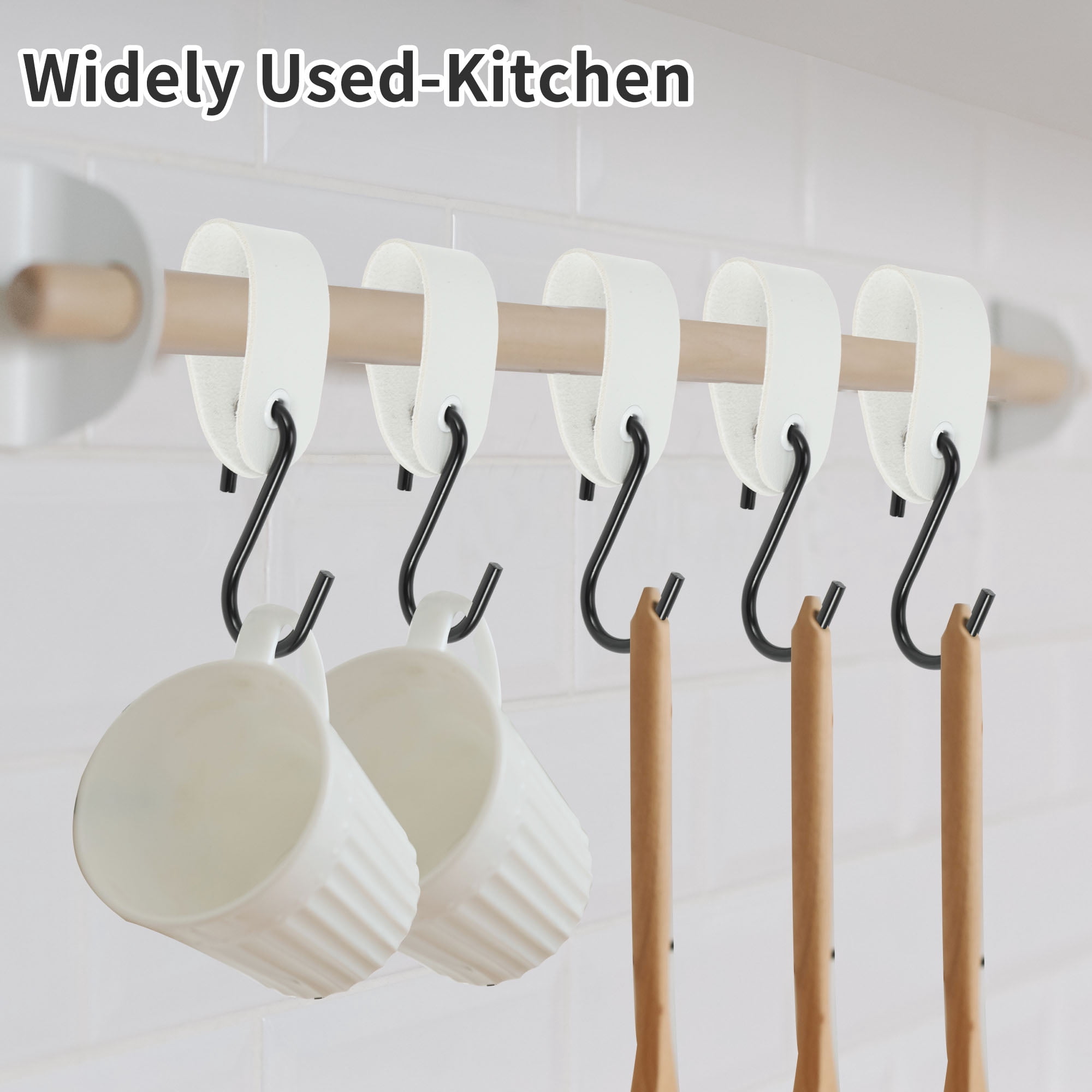 Unique Bargains Pack of 5 S Hooks with Leather Loop for Wardrobe White