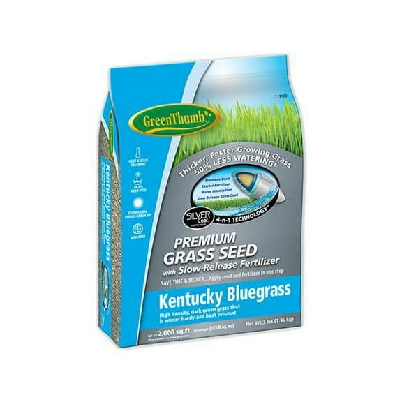 Green Thumb GREUN210 Premium Coated Kentucky Bluegrass Seed, 3-Lbs., Covers 2,000 Sq. Ft.