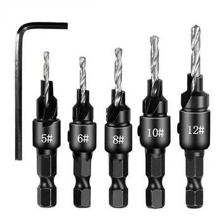 

Yaoping 5pcs Drill Bits Countersink Drill Woodworking Drill Bit Set Wood Cutters Drilling Pilot Holes For Screw Sizes #5 #6 #8 #10 #12
