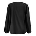 thumbnail image 3 of Women's Solid Color Long Sleeve V Neck Pleated Casual Shirt Blouses for Women plus Sizes Women Light Blouses Sports Jackets for Women Extra Long plus Size plus Size Straps plus Size Winter Tops for, 3 of 4