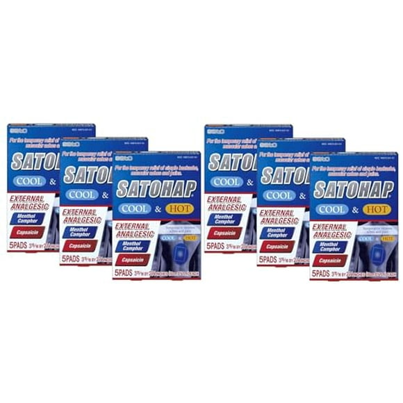 Satohap Cool & Hot External Analgesic, Medicated Pain Relief Patch, First Cool Second Hot, 5 Count (Pack of 6)