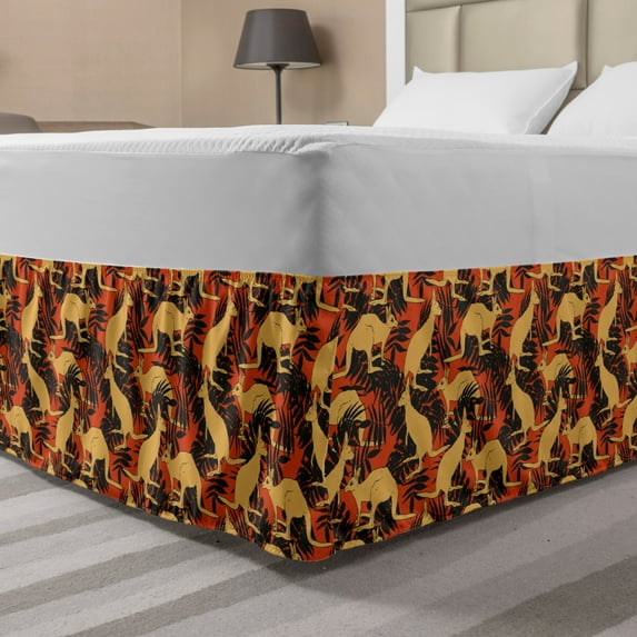 Kangaroo Bed Skirt, Illustration of Baby Mammals in the Forest with Palm Tree Leaves, Elastic Bedskirt Dust Ruffle Wrap Around for Bedding Decor, 4 Sizes, Pale Orange Rust, by Ambesonne