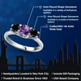 thumbnail image 2 of Gem Stone King 14K White Gold Purple Amethyst & Black Diamond 3-Stone Engagement Ring | 1.02 Cttw | Round 5MM and 4MM | Three Stone Wedding Anniversary Promise Ring for Women (Size 7), 2 of 6
