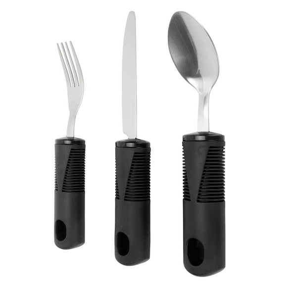 Weighted Adaptive Utensils, Adaptive Utensil Set Rubber Handle Hanging Hole Prevent Shaking For Arthritis